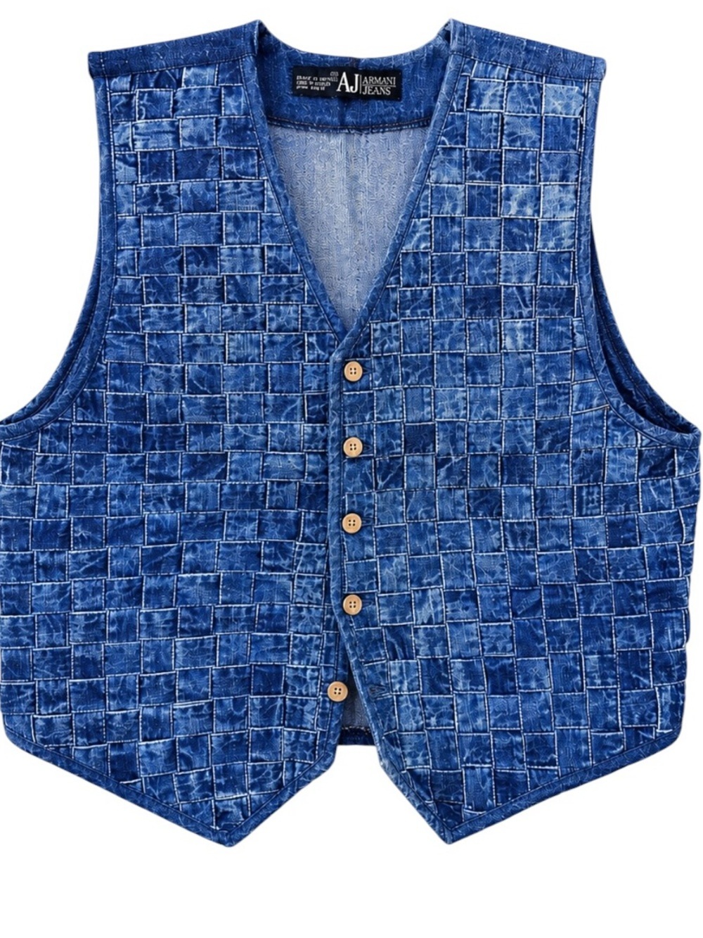 Armani Jeans Basket Weave Denim Vest Men’s Medium Blue Cotton VTG Rare 90s M